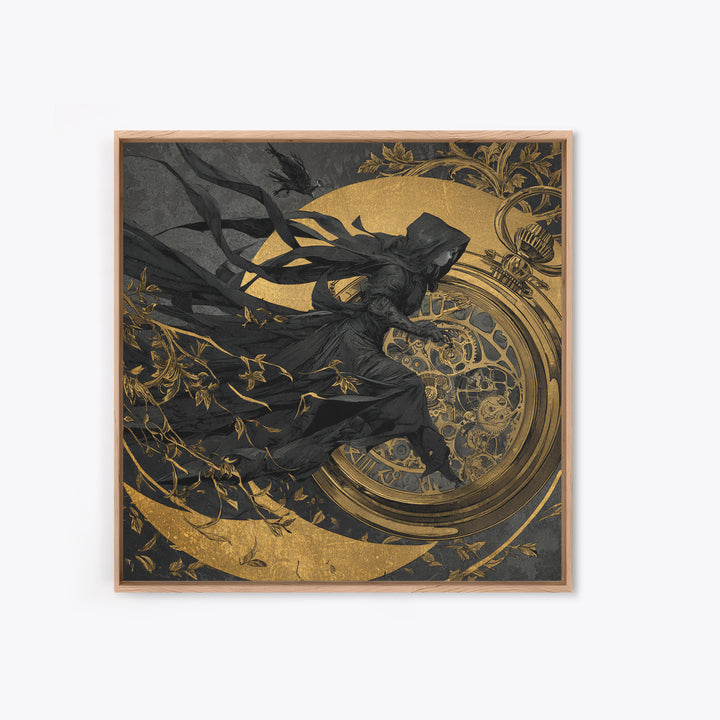 The Cursed Pocket Watch, Decadent Line Art, Square Wall Art, Dark Halloween Decor, Framed Canvas Print, Halloween Wall Art