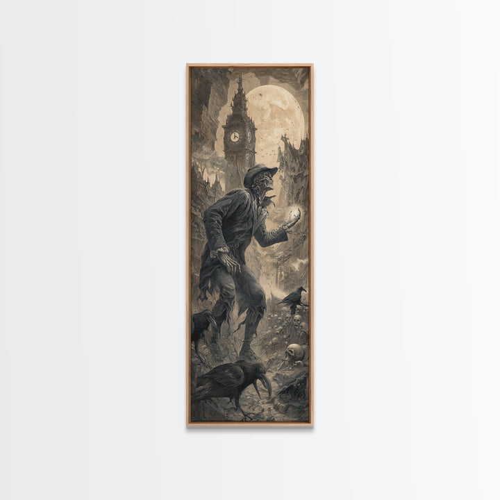The Cursed Pocket Watch, Surreal Apocalyptic Art, Tall Narrow Wall Art, Macabre Wall Art, Framed Canvas Print, Halloween Wall Art