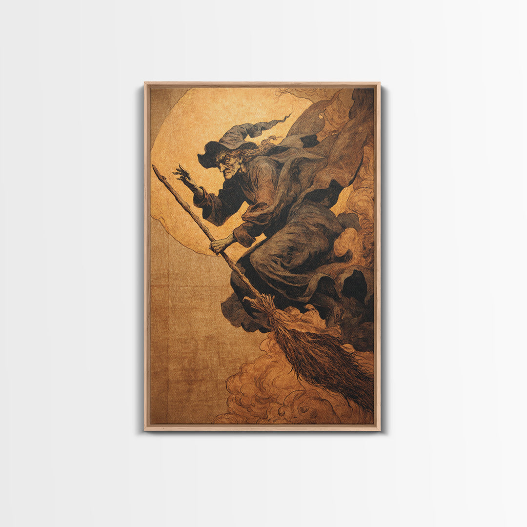 The Witch'S Broom, Dark Renaissance Art, Vertical Wall Art, Dark Fantasy Wall Art, Canvas Print, Halloween Wall Art