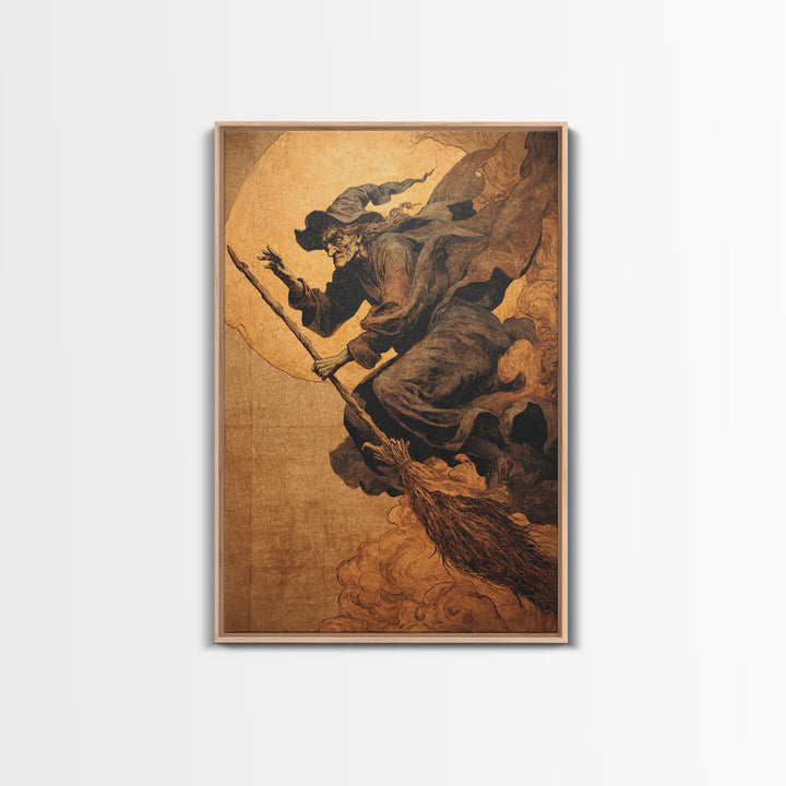 The Witch'S Broom, Dark Renaissance Art, Vertical Wall Art, Dark Fantasy Wall Art, Canvas Print, Halloween Wall Art