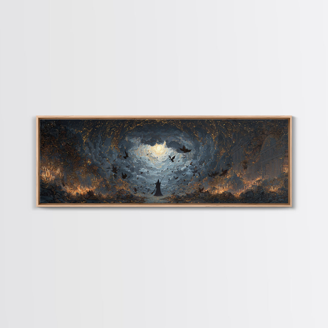 The Witch'S Broom, Apocalyptic Romantic Art, Extra Wide Wall Art, Macabre Wall Art, Framed Canvas Print, Halloween Wall Art