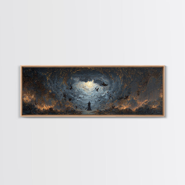 The Witch'S Broom, Apocalyptic Romantic Art, Extra Wide Wall Art, Macabre Wall Art, Framed Canvas Print, Halloween Wall Art