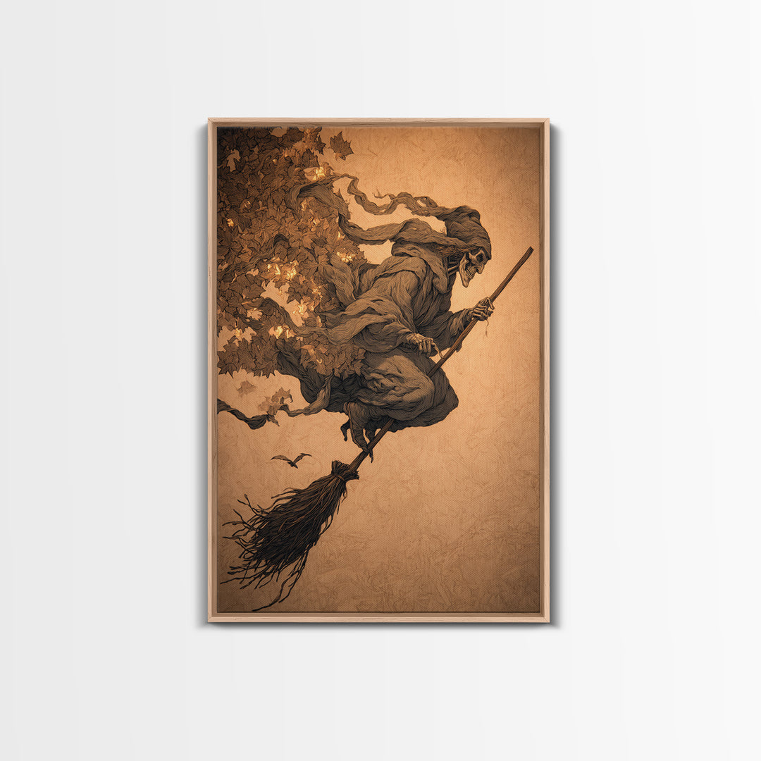 The Witch'S Broom, Decadent Gothic Art, Vertical Wall Art, Dark Halloween Decor, Canvas Print, Halloween Wall Art, Horror Wall Art