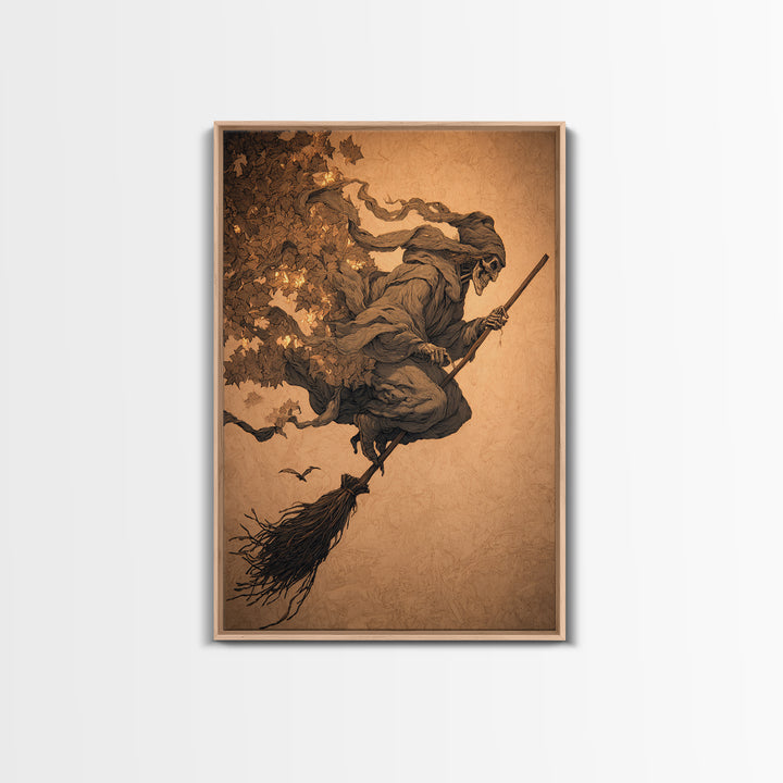 The Witch'S Broom, Decadent Gothic Art, Vertical Wall Art, Dark Halloween Decor, Canvas Print, Halloween Wall Art, Horror Wall Art