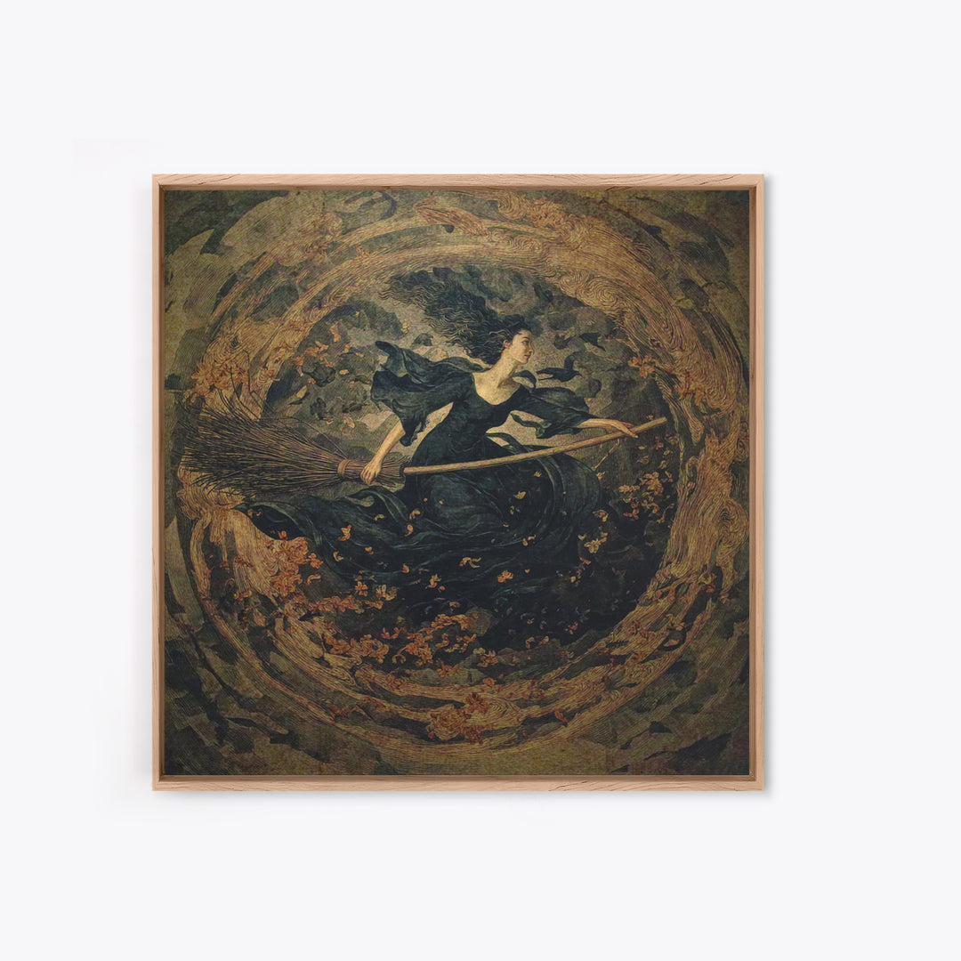 The Witch'S Broom, Dark Symbolist Art, Square Wall Art, Dark Fantasy Wall Art, Framed Canvas Print, Halloween Wall Art