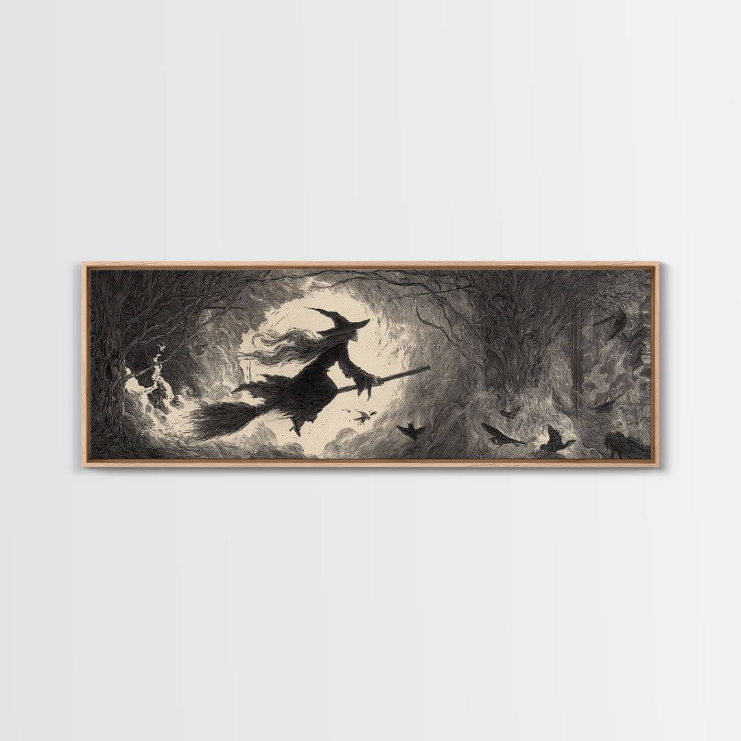 The Witch'S Broom, Expressionist Nightmare Art, Extra Wide Wall Art, Macabre Wall Art, Canvas Print, Halloween Wall Art, Spooky Wall Decor