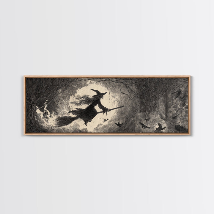 The Witch'S Broom, Expressionist Nightmare Art, Extra Wide Wall Art, Macabre Wall Art, Canvas Print, Halloween Wall Art, Spooky Wall Decor