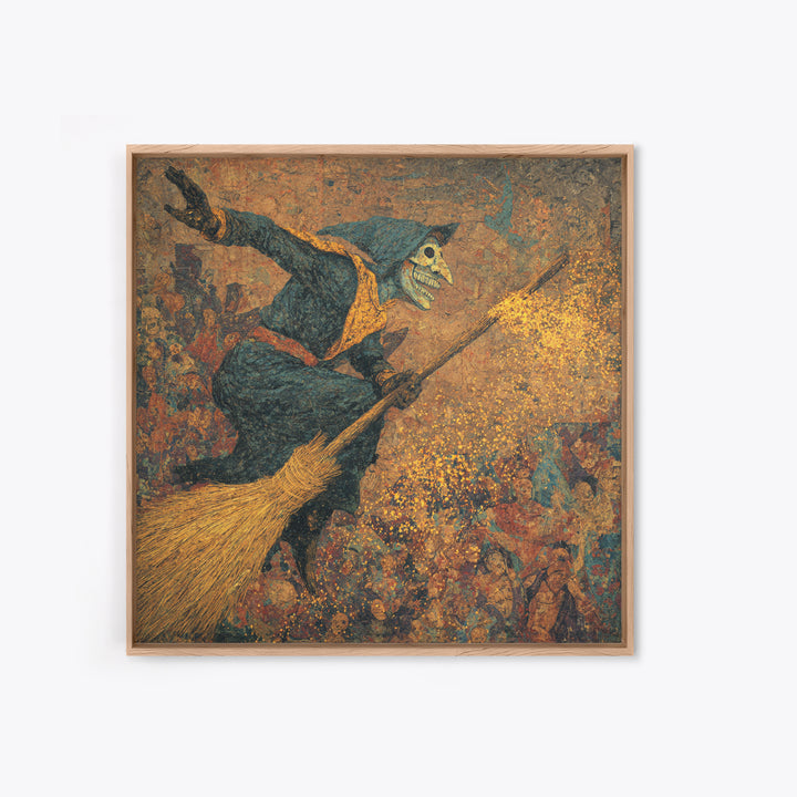 The Witch'S Broom, Grotesque Carnival Art, Square Wall Art, Dark Fantasy Wall Art, Framed Canvas Print, Halloween Wall Art