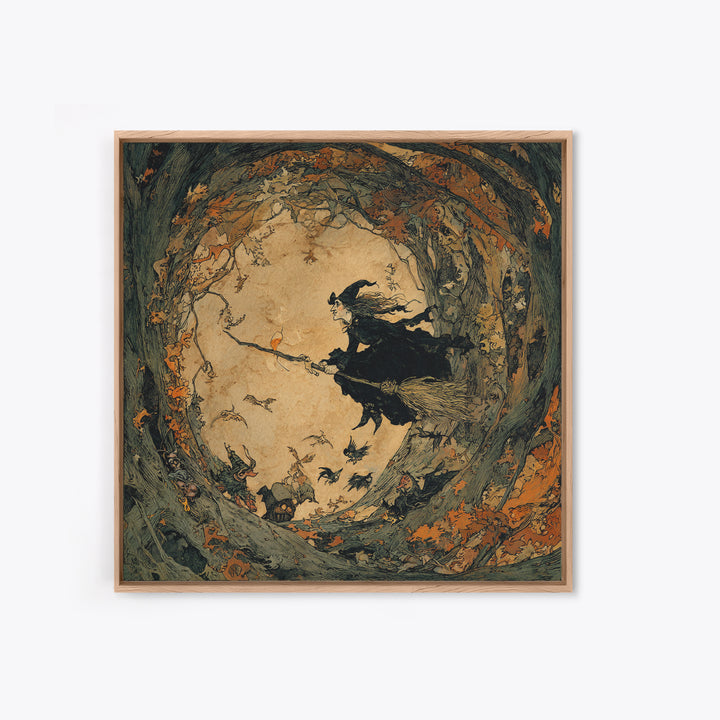 The Witch'S Broom, Gothic Storybook Art, Square Wall Art, Macabre Wall Art, Canvas Print, Halloween Wall Art, Spooky Wall Decor