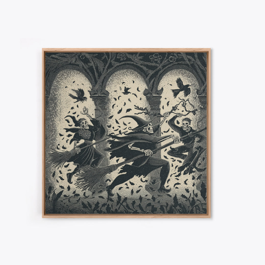 The Witch'S Broom, Macabre Folk Print Art, Square Wall Art, Dark Fantasy Wall Art, Framed Canvas Print, Halloween Wall Art
