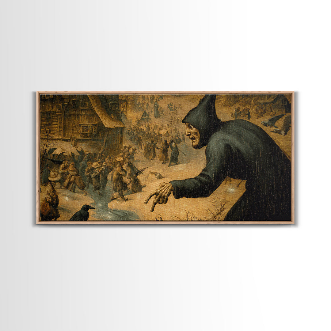 The Bone-Handled Lantern, Northern Renaissance Horror, Wide Panoramic Art, Dark Fantasy Wall Art, Canvas Print, Halloween Wall Art