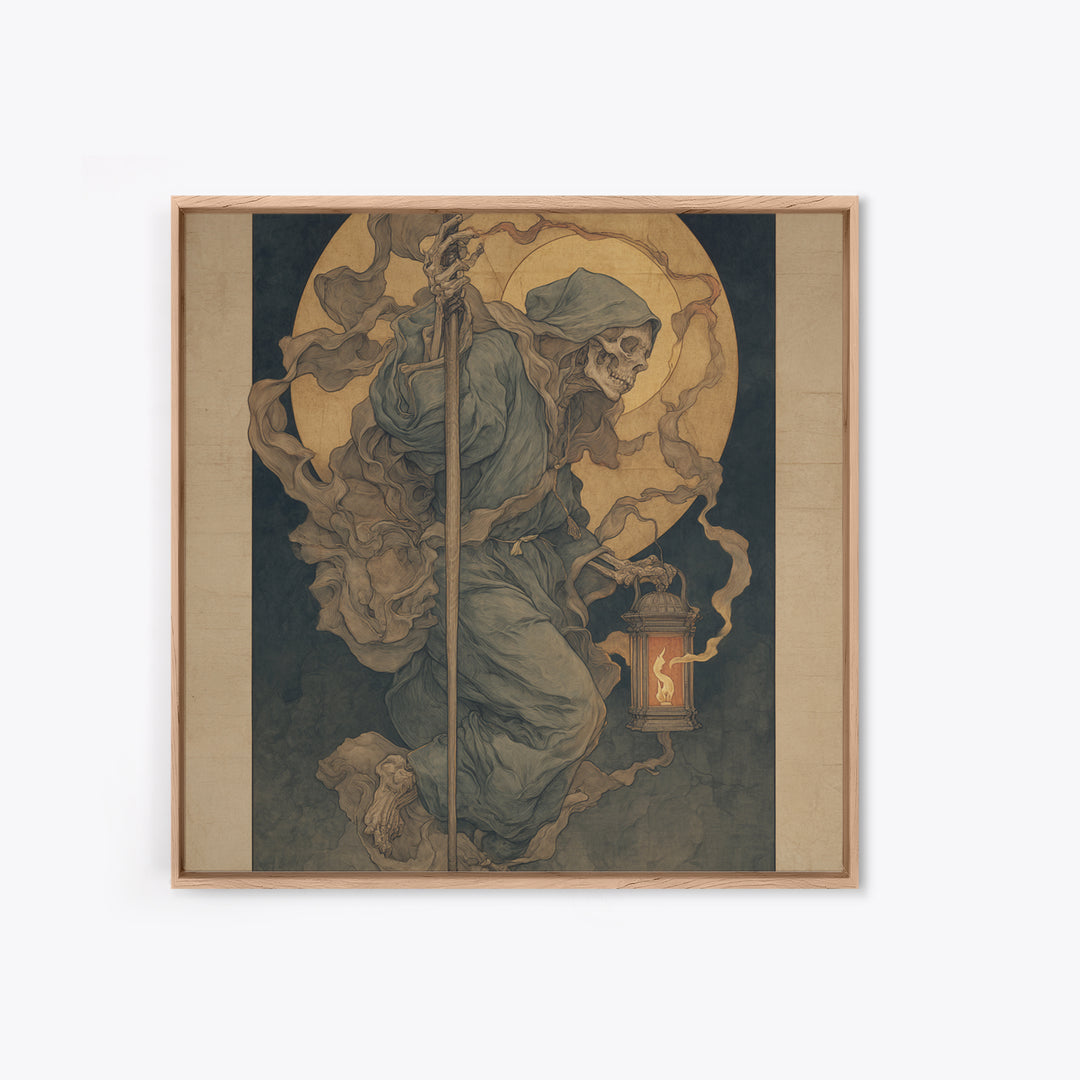 The Bone-Handled Lantern, Dark Renaissance Art, Square Wall Art, Dark Fantasy Wall Art, Canvas Print, Halloween Wall Art