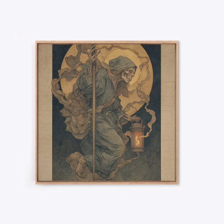 The Bone-Handled Lantern, Dark Renaissance Art, Square Wall Art, Dark Fantasy Wall Art, Canvas Print, Halloween Wall Art