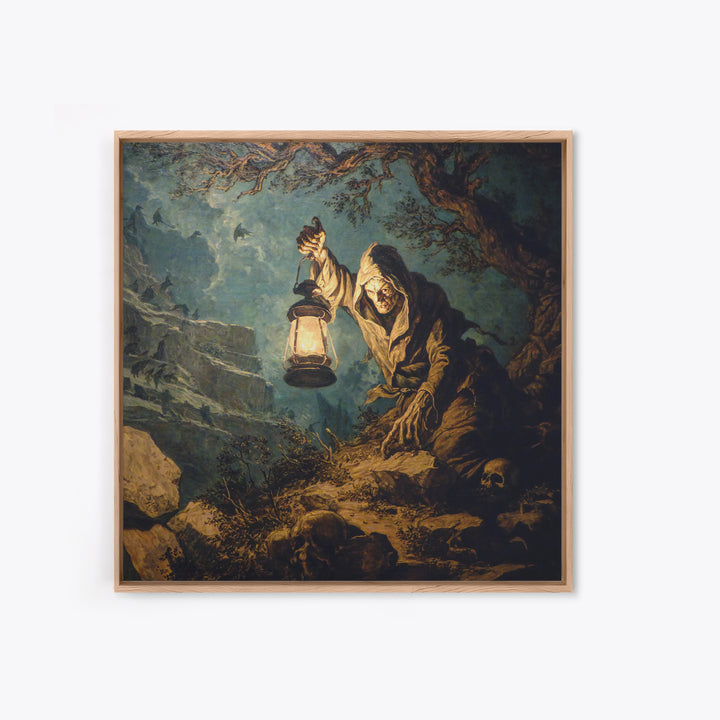 The Bone-Handled Lantern, Baroque Witchcraft Art, Square Wall Art, Macabre Wall Art, Canvas Print, Halloween Wall Art, Horror Wall Art