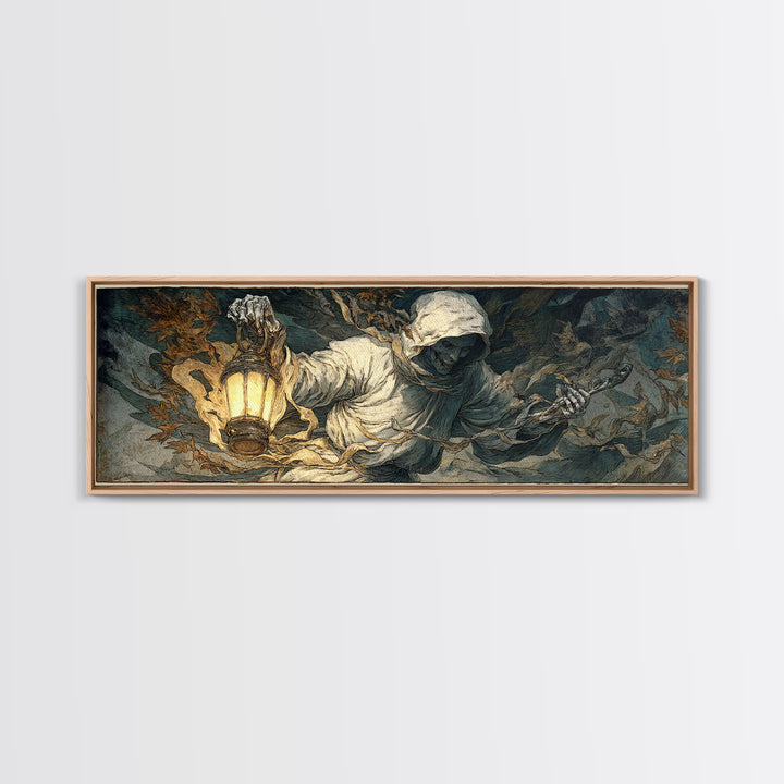 The Bone-Handled Lantern, Visionary Gothic Art, Extra Wide Wall Art, Dark Halloween Decor, Canvas Print, Halloween Wall Art