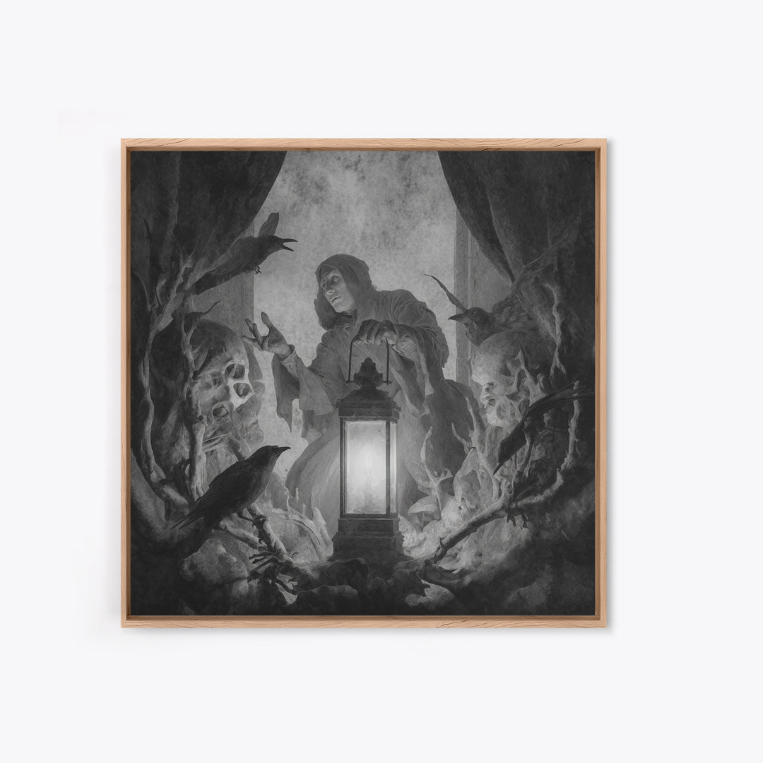 The Bone-Handled Lantern, Symbolist Dream Art, Square Wall Art, Gothic Horror Wall Art, Canvas Print, Halloween Wall Art