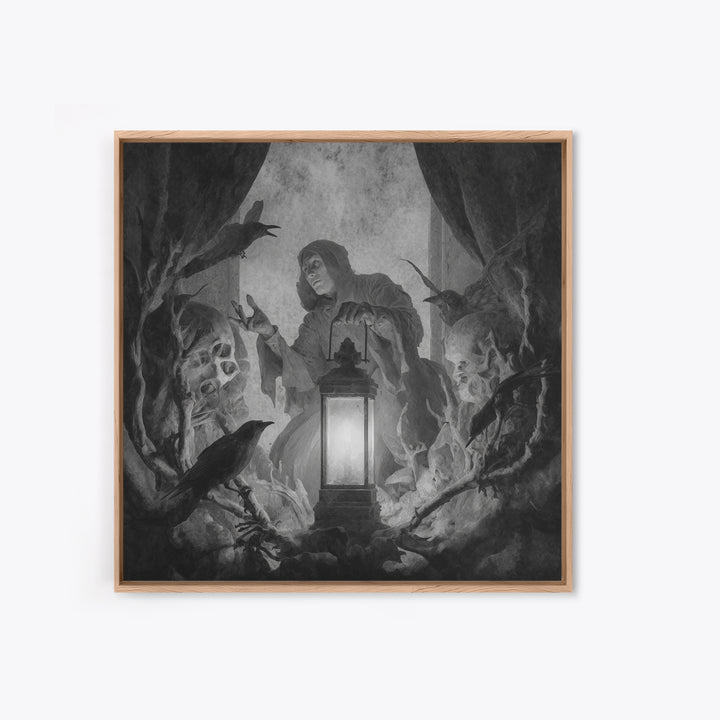 The Bone-Handled Lantern, Symbolist Dream Art, Square Wall Art, Gothic Horror Wall Art, Canvas Print, Halloween Wall Art