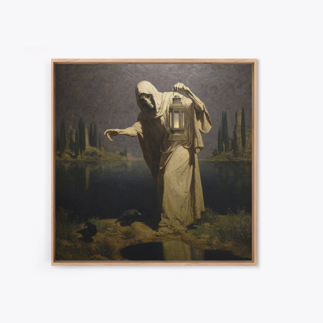 The Bone-Handled Lantern, Symbolist Gothic Landscape, Square Wall Art, Macabre Wall Art, Canvas Print, Halloween Wall Art, Horror Wall Art
