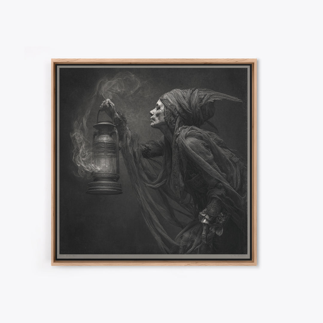The Bone-Handled Lantern, Ornate Symbolist Art, Square Wall Art, Gothic Horror Wall Art, Framed Canvas Print, Halloween Wall Art