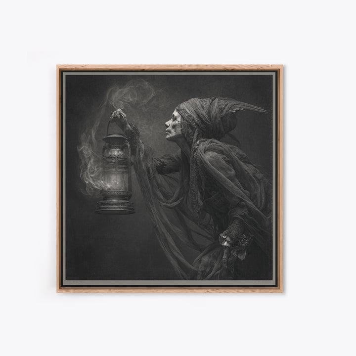 The Bone-Handled Lantern, Ornate Symbolist Art, Square Wall Art, Gothic Horror Wall Art, Framed Canvas Print, Halloween Wall Art