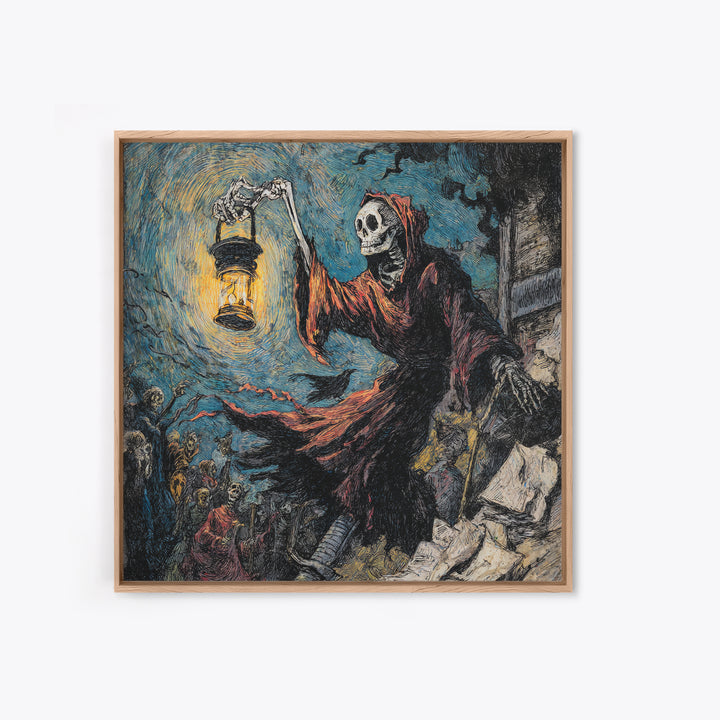 The Bone-Handled Lantern, Grotesque Carnival Art, Square Wall Art, Macabre Wall Art, Framed Canvas Print, Halloween Wall Art