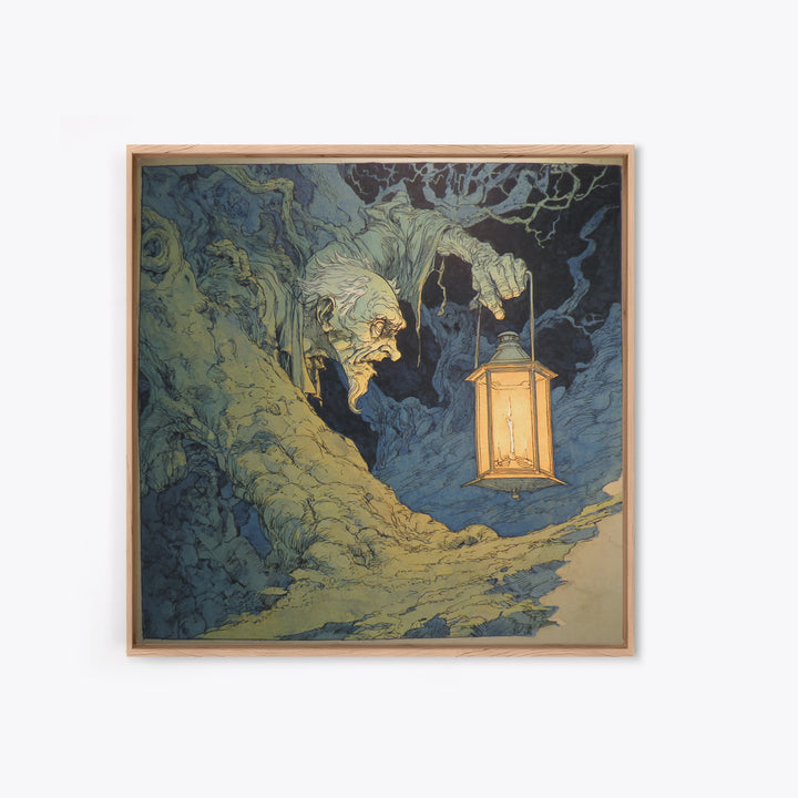 The Bone-Handled Lantern, Gothic Storybook Art, Square Wall Art, Gothic Horror Wall Art, Framed Canvas Print, Halloween Wall Art