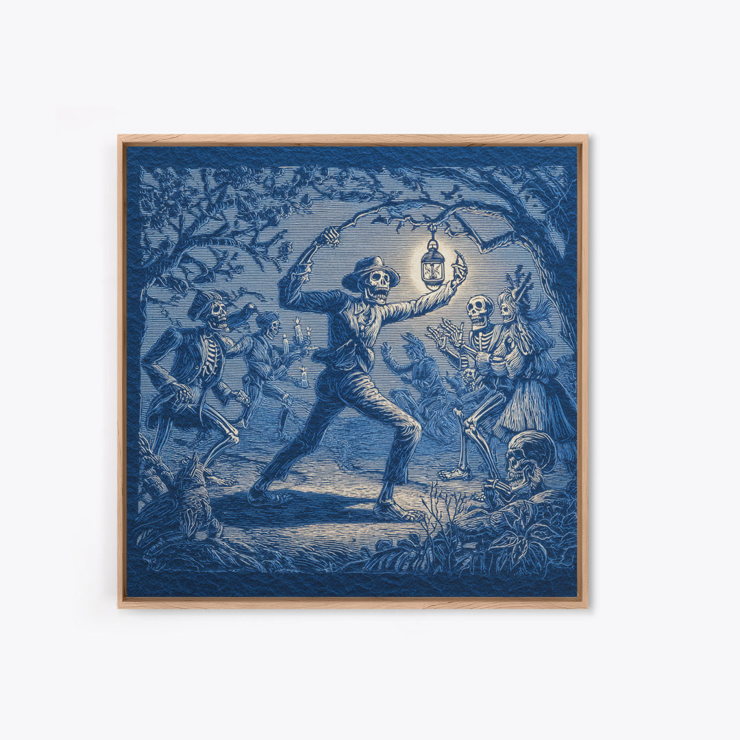 The Bone-Handled Lantern, Macabre Folk Print Art, Square Wall Art, Macabre Wall Art, Framed Canvas Print, Halloween Wall Art