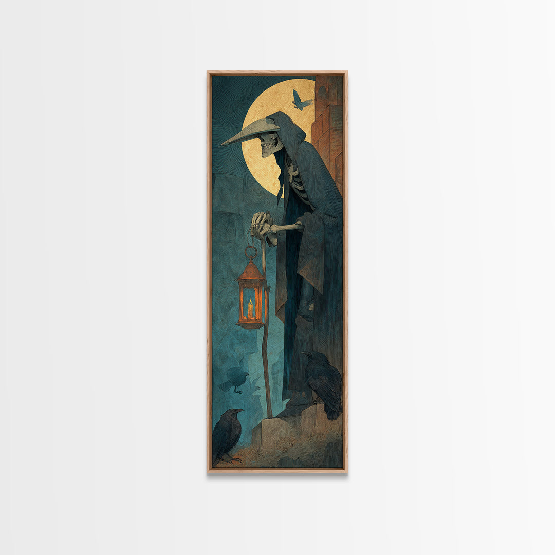 The Bone-Handled Lantern, Surreal Apocalyptic Art, Tall Narrow Wall Art, Dark Halloween Decor, Framed Canvas Print