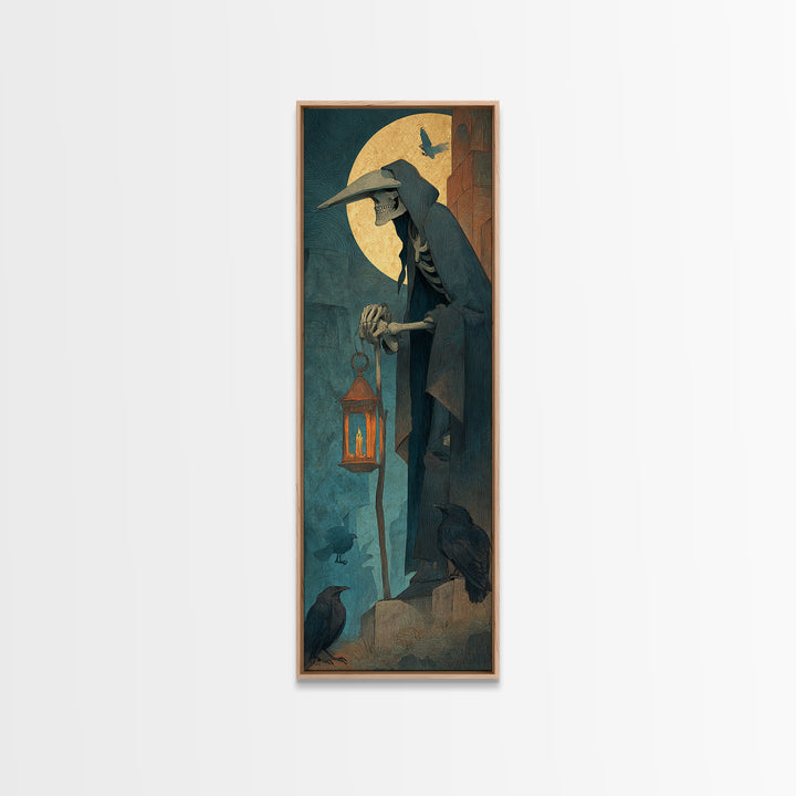 The Bone-Handled Lantern, Surreal Apocalyptic Art, Tall Narrow Wall Art, Dark Halloween Decor, Framed Canvas Print