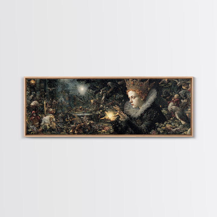 The Spiderweb Crown, Medieval Grotesque Art, Extra Wide Wall Art, Dark Fantasy Wall Art, Framed Canvas Print, Halloween Wall Art