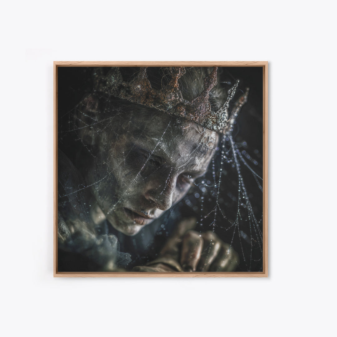 The Spiderweb Crown, Dark Renaissance Art, Square Wall Art, Macabre Wall Art, Framed Canvas Print, Halloween Wall Art