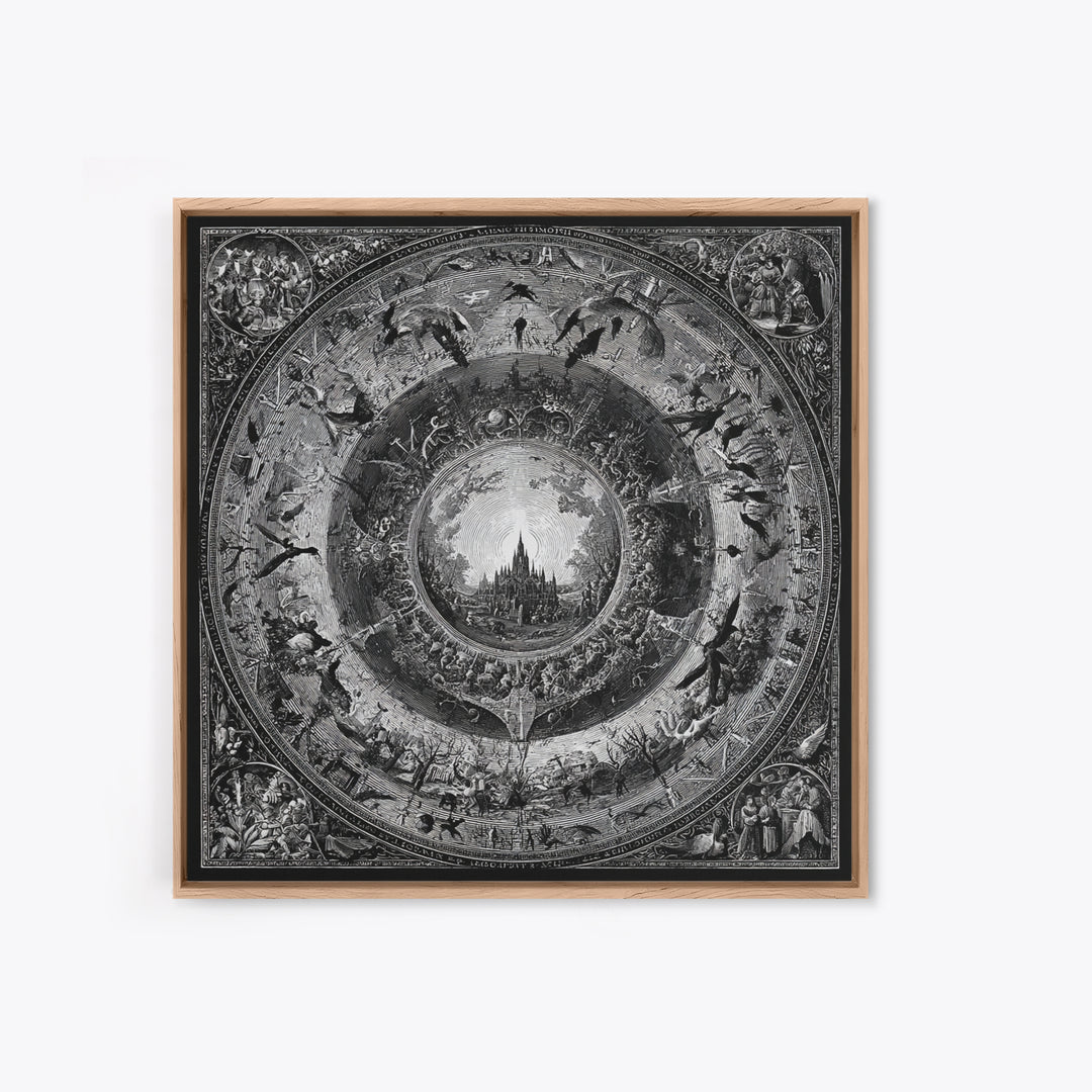 The Spiderweb Crown, Renaissance Engraving Art, Square Wall Art, Dark Halloween Decor, Framed Canvas Print, Halloween Wall Art