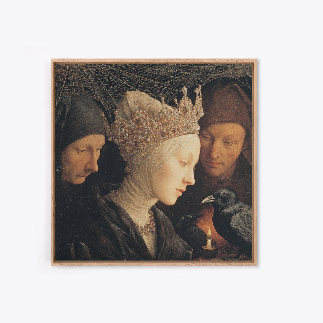 The Spiderweb Crown, Danse Macabre Art, Square Wall Art, Dark Halloween Decor, Canvas Print, Halloween Wall Art