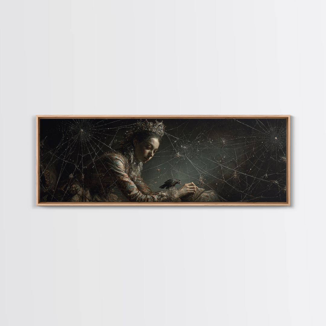 The Spiderweb Crown, Dark Romantic Horror Art, Extra Wide Wall Art, Macabre Wall Art, Canvas Print, Halloween Wall Art, Gothic Home Decor