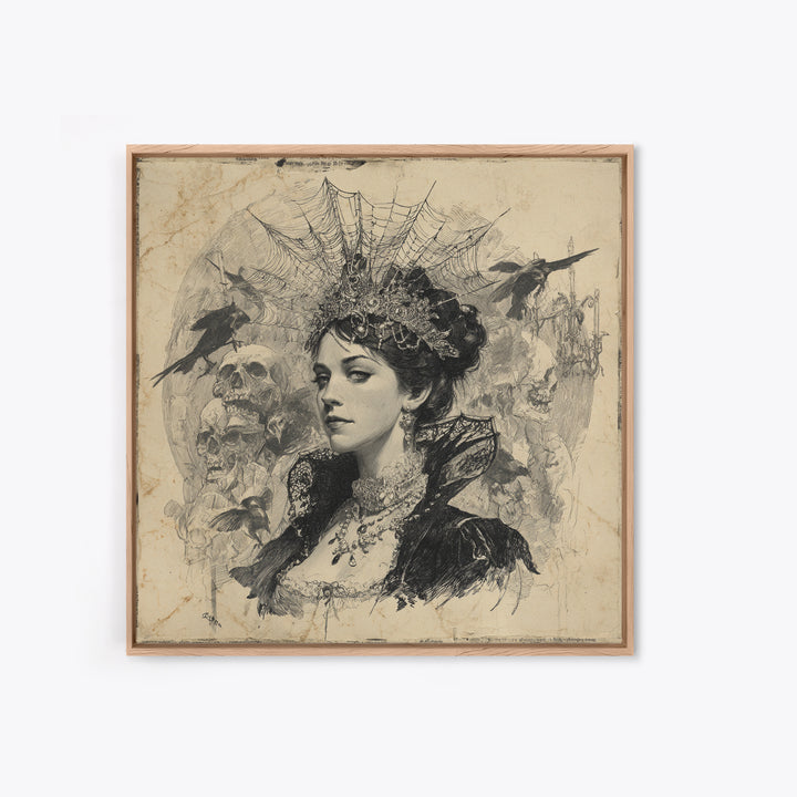 The Spiderweb Crown, Decadent Gothic Art, Square Wall Art, Dark Halloween Decor, Framed Canvas Print, Halloween Wall Art