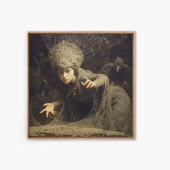 The Spiderweb Crown, Symbolist Etching Art, Square Wall Art, Dark Fantasy Wall Art, Canvas Print, Halloween Wall Art