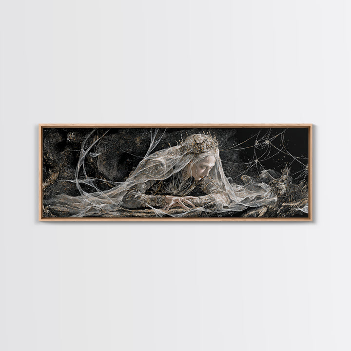 The Spiderweb Crown, Expressionist Nightmare Art, Extra Wide Wall Art, Macabre Wall Art, Framed Canvas Print, Halloween Wall Art