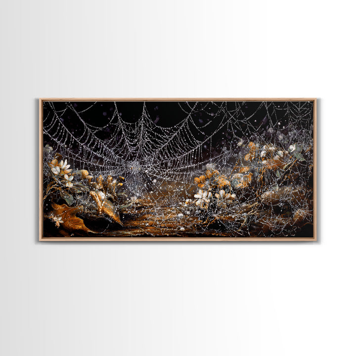 The Spiderweb Crown, Grotesque Carnival Art, Wide Panoramic Art, Dark Halloween Decor, Framed Canvas Print, Halloween Wall Art