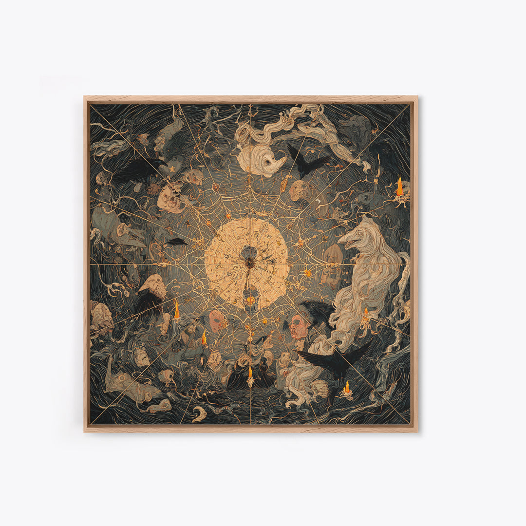 The Spiderweb Crown, Expressionist Gothic Art, Square Wall Art, Dark Halloween Decor, Canvas Print, Halloween Wall Art, Gothic Home Decor