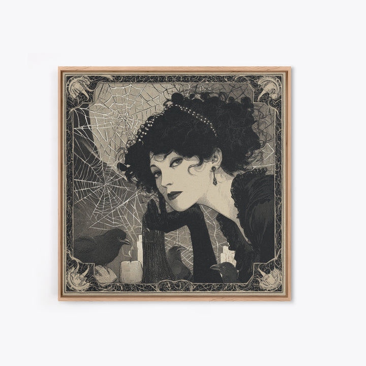 The Spiderweb Crown, Decadent Line Art, Square Wall Art, Gothic Horror Wall Art, Canvas Print, Halloween Wall Art