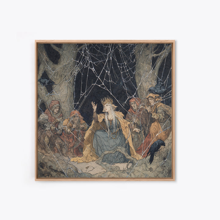 The Spiderweb Crown, Gothic Storybook Art, Square Wall Art, Macabre Wall Art, Canvas Print, Halloween Wall Art, Halloween Decor