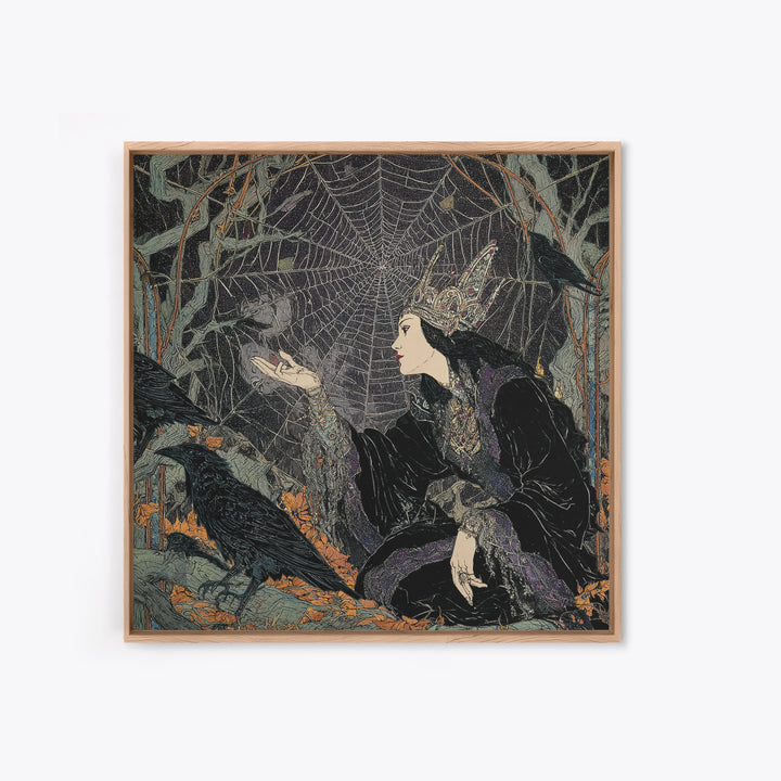 The Spiderweb Crown, Stained Glass Gothic Art, Square Wall Art, Macabre Wall Art, Framed Canvas Print, Halloween Wall Art