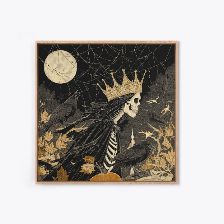 The Spiderweb Crown, Macabre Folk Print Art, Square Wall Art, Dark Fantasy Wall Art, Canvas Print, Halloween Wall Art