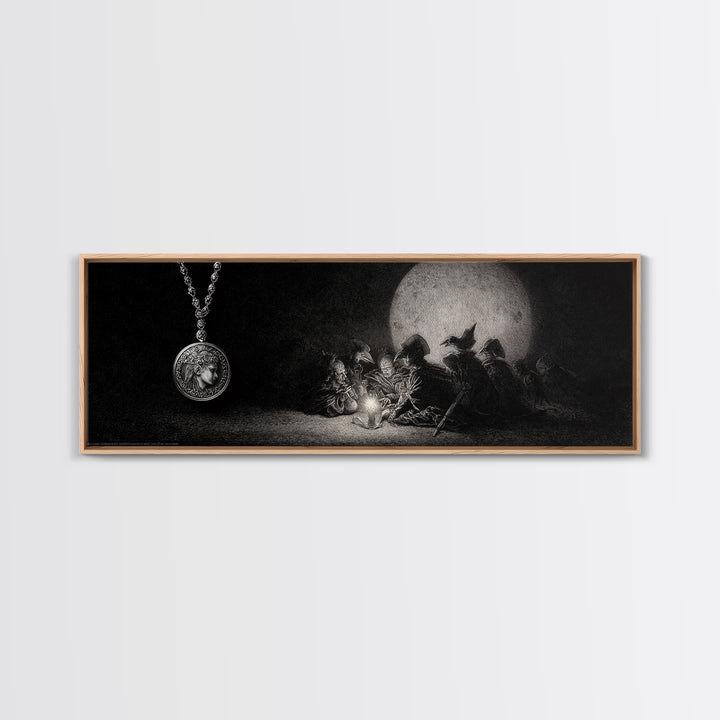 The Moonstone Amulet, Renaissance Engraving Art, Extra Wide Wall Art, Macabre Wall Art, Canvas Print, Halloween Wall Art