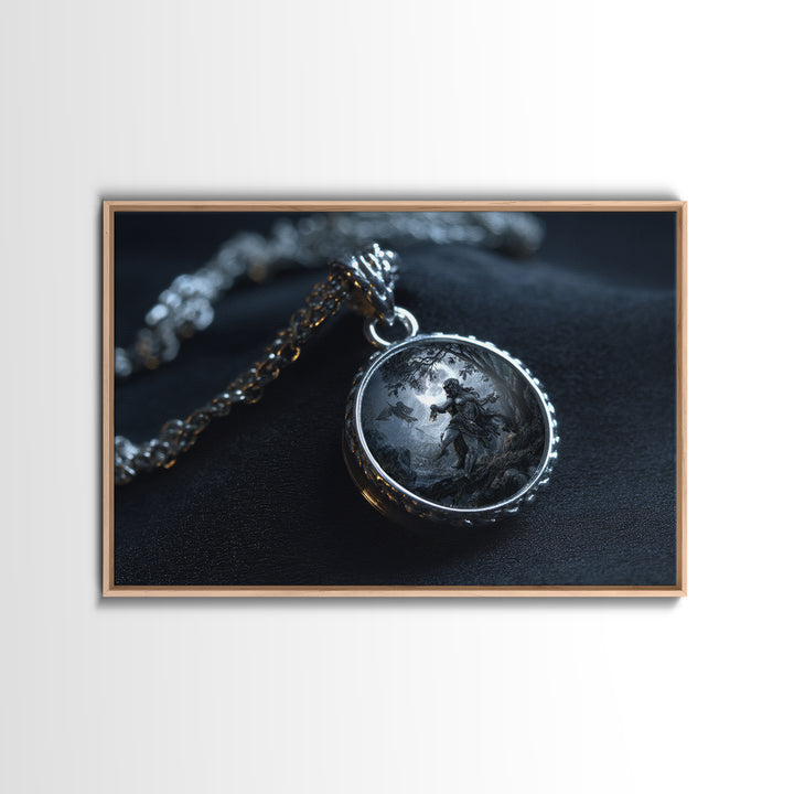 The Moonstone Amulet, Baroque Witchcraft Art, Landscape Wall Art, Macabre Wall Art, Framed Canvas Print, Halloween Wall Art