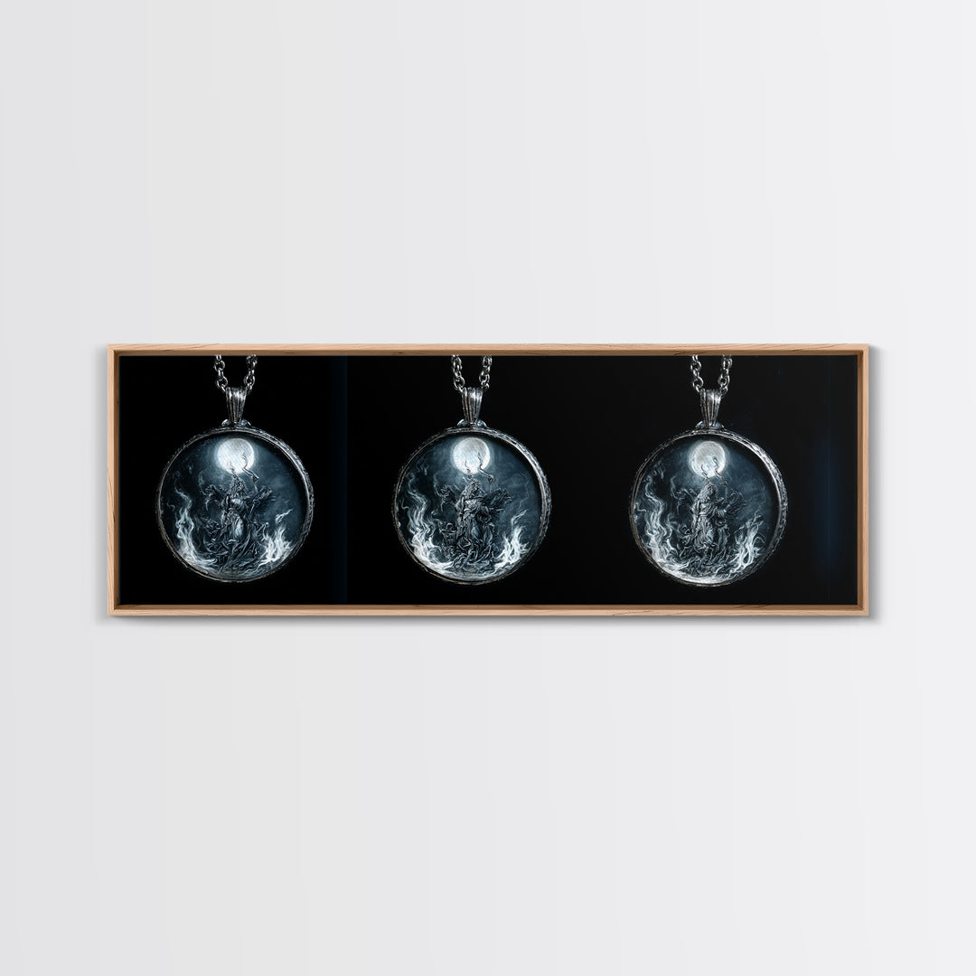 The Moonstone Amulet, Visionary Gothic Art, Extra Wide Wall Art, Dark Halloween Decor, Framed Canvas Print, Halloween Wall Art