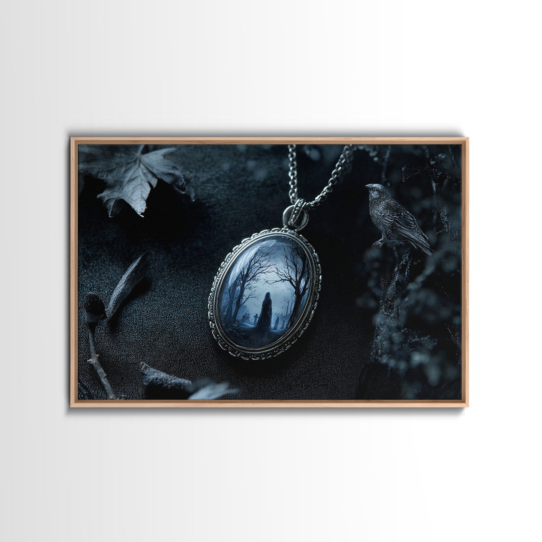 The Moonstone Amulet, Romantic Gothic Landscape, Landscape Wall Art, Dark Halloween Decor, Canvas Print, Halloween Wall Art
