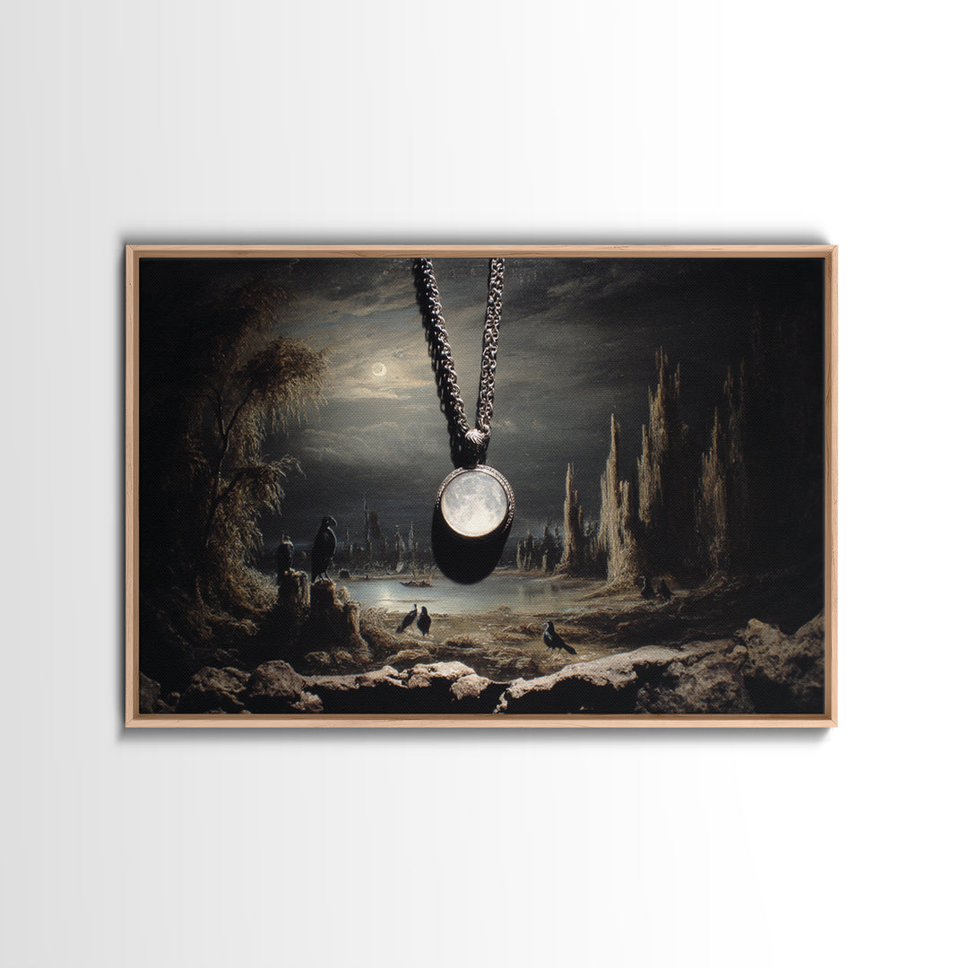 The Moonstone Amulet, Symbolist Gothic Landscape, Landscape Wall Art, Dark Fantasy Wall Art, Canvas Print, Halloween Wall Art