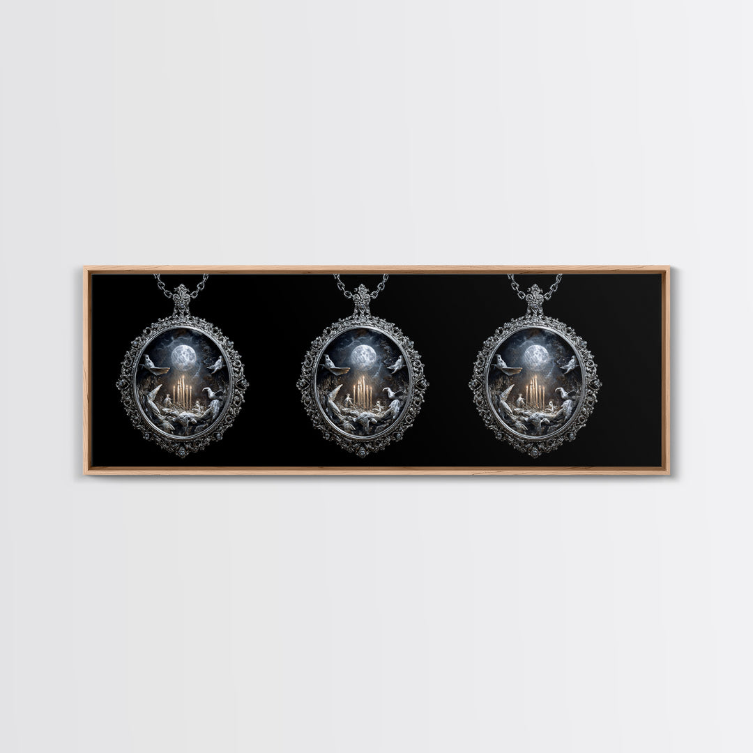 The Moonstone Amulet, Ornate Symbolist Art, Extra Wide Wall Art, Dark Halloween Decor, Canvas Print, Halloween Wall Art