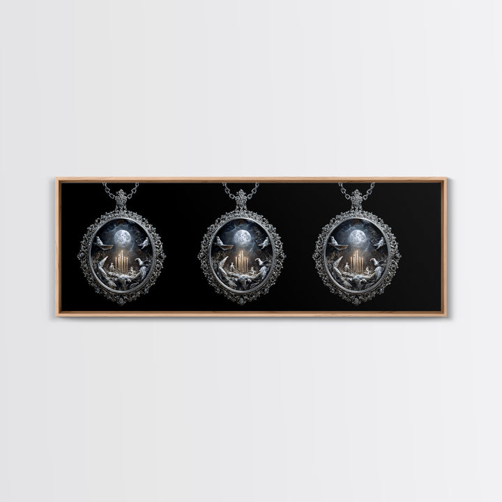 The Moonstone Amulet, Ornate Symbolist Art, Extra Wide Wall Art, Dark Halloween Decor, Canvas Print, Halloween Wall Art